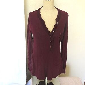Anthropologie Burgundy Red Long Ruffle Sleeve Sweater Size Small